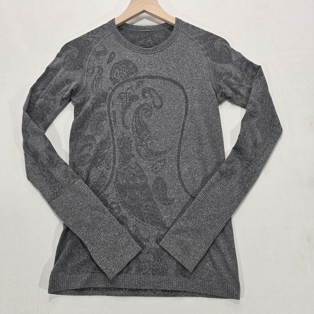 Lululemon Swiftly Tech Paisley Long Sleeve Shirt Heathered Black Gray Top Size 6